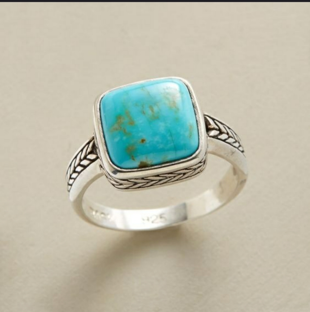 Natural Blue Stone Simple Square Ring